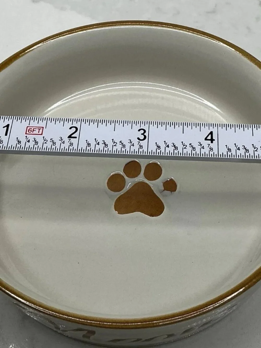 Spectrum Designz Cat Dish Ceramic Pet Bowl Tan Meow Paw Fifi Elegant 4.9” New